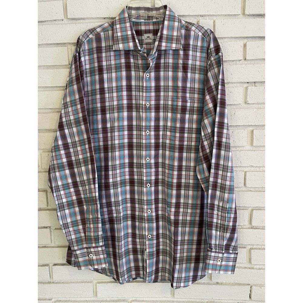 Peter Millar Multi Color Gingham Check Button Down Long Sleeve Size XL